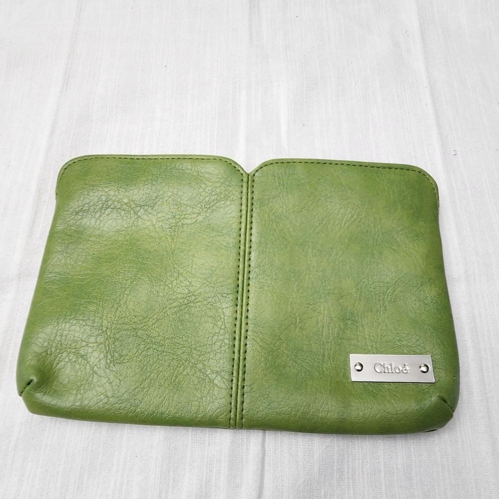 Chloe Parfum Green Faux Leather Zipper Cosmetic Make Up Bag Clutch Purse Women